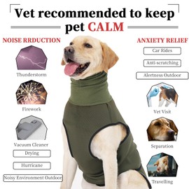 ROZKITCH Dog Anxiety Relief Jacket, Turtleneck Calming Vest for Indoor & Outdoor Use, Breathable Dog Shirt for Separation & Noise Anxiety ArmyGreen L