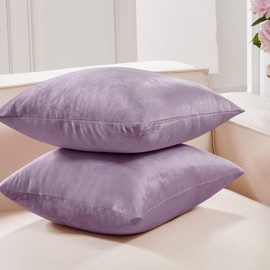 Deconovo Decorative Velvet Throw Pillow Covers for Couch 16x16 in, Set of 2, Super Soft Plush Cushion Cases for Living Room, Lilac