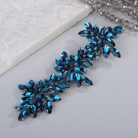 Teyglen Blue Rhinestone Bridal Hair Clips Wedding Crystal Hair Barrette Handmade Crystal Hair Piece Sparkly Hair Accessories for Women Party Prom(Peacock blue)
