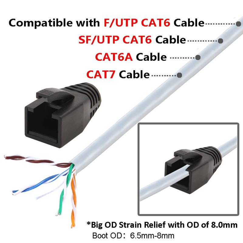 VCE RJ45 Strain Relief Boots for Cat6A/Cat7 Network Plugs, 20-Pack