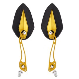 1 Pair Universal Motorcycle Mirrors, Keenso Rustproof Aluminum Side Mirrors Adjustable Motorbike Scooter 10mm 8mm (Yellow)