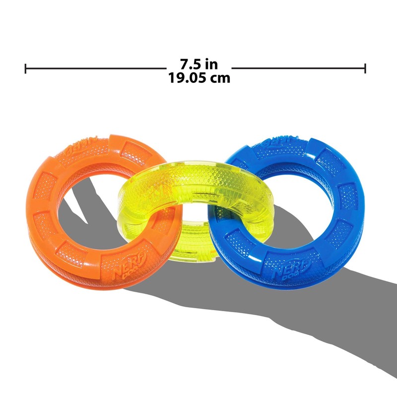 Nerf TPR 3 Ring Tug Blue/Green/Orange Dog Toy, Small