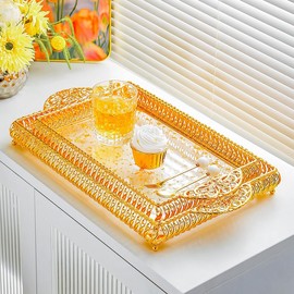 2-Piece M+L Bohemian Chic Rectangular Acrylic Tray with Metal Frame - Living Room Decor, teacups and Jewelry Storage Tray