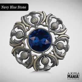 Elegant Scottish Kilt Fly Plaid Brooch - Premium Thistle Design with Sparkling stone, Handcrafted Tartan Sash Pin, Luxurious Highland Dress Accessory for Women's (Brass Antique, Blue)