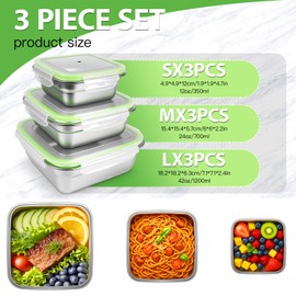 3 Pack Stainless Steel Sandwich Containers with Leak-Proof Lids, BPA-Free Airtight Metal Food Storage Boxes for Lunch, Snacks, Meal Prep – Reusable, Stackable, Dishwasher & Freezer Safe(Green)