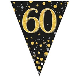 Sparkling Fizz Happy Birthday Holographic Bunting Black Gold Party Decoration (60th Birthday)