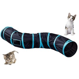 MOWOK Cat Tunnel,48 inch Long Collapsible Tunnels Tube with Peephole,S-Shaped Play Toy for Cat Kitten Kitty Rabbit Small Animal (Black)