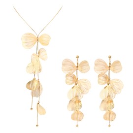 Flyonce Flyonce Gold Statement Ginkgo Biloba Leaf Floral Pendant Choker Necklace, Vintage Boho Handmade Trendy Flower Leaves Long Tassel Y Necklace with Chandelier Earrings for Women