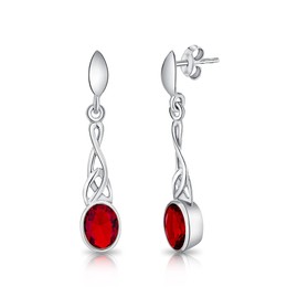 DTPSilver - 925 Sterling Silver Drop/Dangle Butterfly backs Earrings - Trinity Knot - Celtic Collection - Red Ruby
