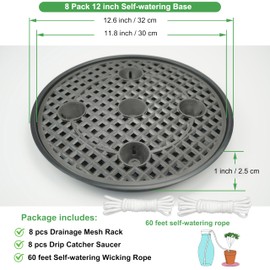 8 Pack 12 inch Self Watering Base for Fabric Grow Bag, Self-watering Plastic Elevated Plant Saucer Stand, Automatic Watering Tray for Non-woven Planter Flower Pot Growth Tent Greenhouse Indoor Outdoor
