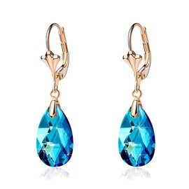 arete colgantes de lágrima de vidrio austriaco para mujer, joyería hipoalergénica chapada en oro de 14 quilates, Cristal Metal, Cristales