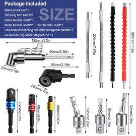 12 x Angle Attachment, 105 Angle Bit Holder, Socket Adapter, Cordless Screwdriver, Drill Extension, Around the Corner Screwdriver, for Electric Drills