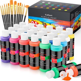 Caliart Acrylic Paint Set With 12 Brushes, 24 Colors (120ml, 4oz) Art Craft Paints for Artists Kids Students Beginners & Painters, Aesthetic Cute Preppy Stuff School Supplies, Canvas Ceramic Wood Rock Painting Art Supplies Kit Mothers Day Gift for Mom