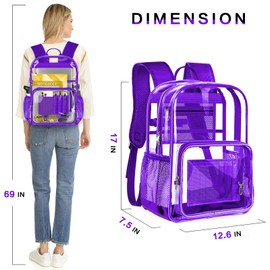 GEAMSAM Clear Backpack Heavy Duty Large Transparent Backpack with Reinforced Bottom for College, Travel, Workplace Security - Purple