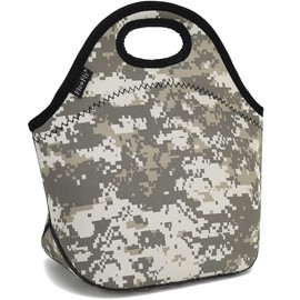 FlowFly Neoprene Lunch Tote Insulated Thermal Reusable Lunch Bag Box for Boys Men with Zipper (Digital Camo)