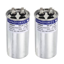 sourcing map 2Pcs 50MFD CBB65 Run Start Capacitor 50uF, 370/440V Round AC Capacitor for AC Motor Run, HVAC, Air Conditioner, Condenser Motors