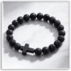 Xusamss Volcanic Stone Bead Cross Stretch Bracelet for Women Men,Lava