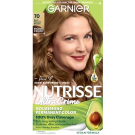 Garnier Nutrisse Ultra Crème Hair Color, Permanent Hair Dye with 100% Gray Coverage, Vegan & Cruelty-Free, 70 Dark Natural Blonde (Almond Crème), 1 Count