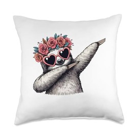 Sloth Heart Shape Sunglasses Dabbing Dance Lover Throw Pillow