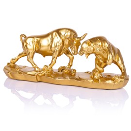 oliruim Wall Street Bull Statue, Bull Market and Bear Market Statue, Stock Market Sculpture, for Office, Desktop, Bookshelf, Living Room, Study, Home Decor, Financial Advisor Gift (Brown)