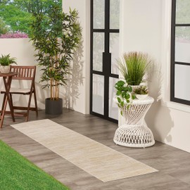 Nourison Essentials Indoor/Outdoor Ivory Gold 2' x 6' Area Rug, Easy Cleaning, Non Shedding, Bed Room, Living Room, Dining Room, Backyard, Deck, Patio (2x6)
