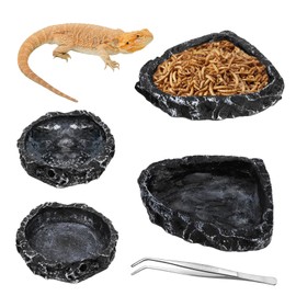 Frcctre 4 Pack Reptile Food Dish Bowl, Reptile Feeding Dish Water Bowl, Amphibian Reptile Breadworm Feeding Terrarium Bowl for Leopard Gecko Lizard Tortoise Frog Bearded Dragon Chameleon