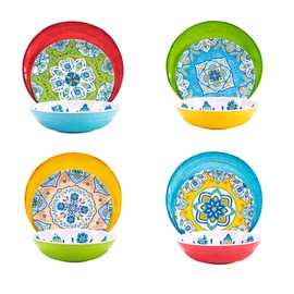 Melamine Dinnerware Set 12 Pcs Durable Dishware Colorful Plate Bowl Set Dishwasher Safe Shatter Proof Chip Resistant Not Microware Not Oven (Multicolor)