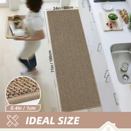 BEQHAUSE Kitchen Runner Rugs 24"x71", Non-Slip Kitchen Mats for Floor, Super Absorbent and Stain Resistant Kitchen Rugs, Machine Washable Rugs for Kitchen, Hallway, Laundry & Sink, Taupe