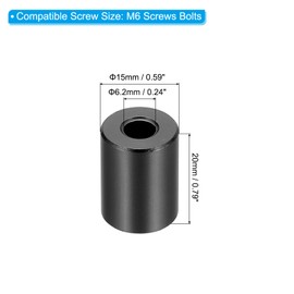 PATIKIL M6 Aluminum Spacers 6 Pack Aluminum Inner Diameter x 15mm OD x 20mm Length for 1/4" or M6 Screw Bolts, Black