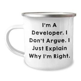 Developer's Delight Enamel Camping Mug - I'm A Developer. Funny Gifts for Developers on Their Birthday from Mom to Son