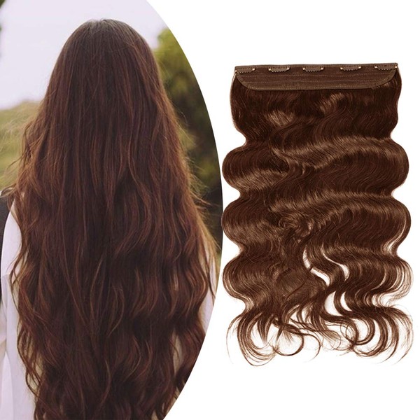 Clip in Human Hair Extensions 20 inch Medium Brown #4 Body Wave Thick Soft Human Hair (20"=95g Wavy)