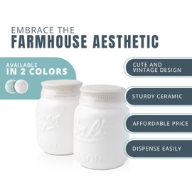 Comfify Vintage Mason Jar Salt & Pepper Shakers - Adorable Decorative Mason Jar Decor for Vintage, Rustic, Shabby Chic - Sturdy Ceramic in Aqua White