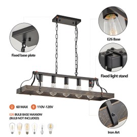 34" Farmhouse Dining Room Light Fixture,5-Light Pendant Lights Kitchen Island with Industrial Metal Cage,Black Farmhouse Chandelier for Dining Room (All Black, 33.7" L*9.8" W(Extra Long Rod))