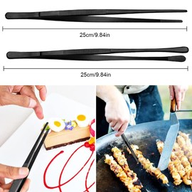 Kitchen Tweezers Stainless Steel 2 Pieces Cooking Tweezers Professional Black Long Tweezers for Cooking Repairing Seafood and BBQ