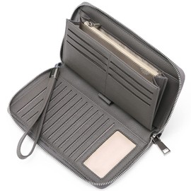 GOIACII Womens Wallet RFID Blocking Leather Zip Around Wallet Large Capacity Long Purse Credit Card Clutch Wristlet