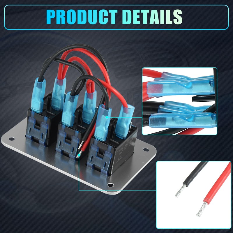 X AUTOHAUX 3 Gang Rocker Switch Panel 3 Pin on