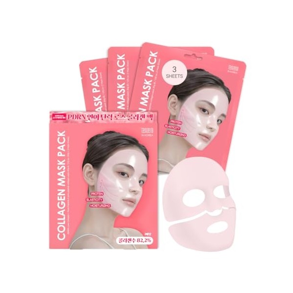 tenzero Rose Peptide Collagen Mask Pack 3 Sheets x 30g,