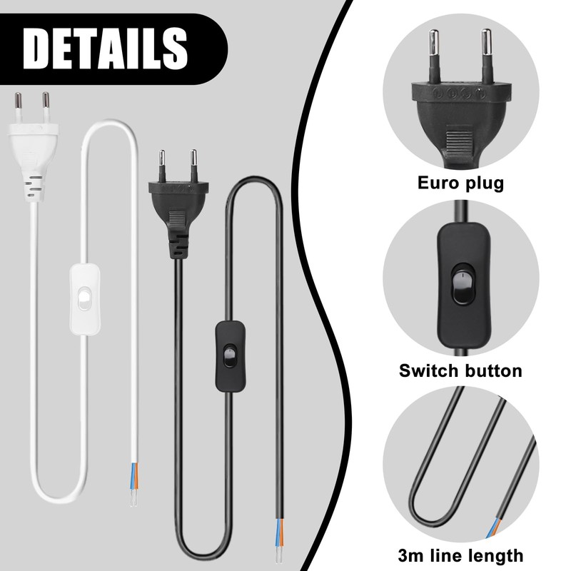 Pack of 4 Power Cable with Switch, 3 m Euro