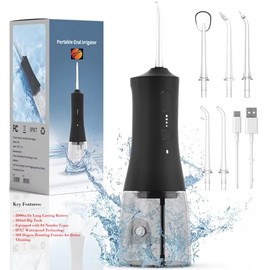 Water Flosser for Teeth of Any Age Group, Cordless Portable Oral Irrigator and Long Lasting 2000mAh Battery, Waterproof Technology with 4 Nozzle Types, 4 Cleaning Modes