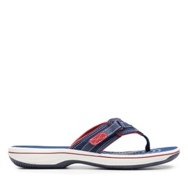 Clarks Women's Breeze Sea Flip-Flop, Navy/Red Synthetic, 5