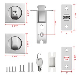 SANGRENSHEN Pocket Door Lock Flush Handles Latch Privacy Bed/Bath Latch for 1 3/8'' to 2 3/16'' Thickness Door 3 Keys Silver