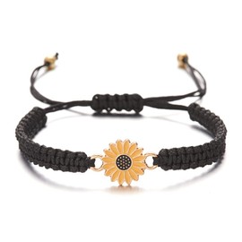 Caiyao Colorful Daisy Sunflower Bracelets Adjustable Braided Rope Bohemian Daisy Flower Bracelet for Women-Black
