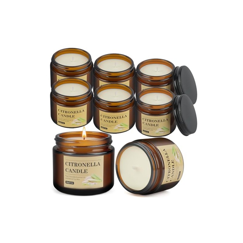 Aottom Citronella Candles - 8 Pack Natural Soy Wax for