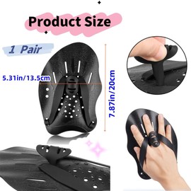 1 Pair Hand Paddles for Swimming, Swimming Paddles with Adjustable Straps, Strength Training Aid, Pool Exercise Equipment, Swimming Training Accessories,Unisex（Black）