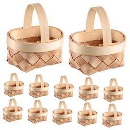 12pcs Wood Chip Basket Mini Small Basket Bulk Small Wicker Baskets Wedding Tiny Woven Baskets Weave Woven Candy Basket Small Woven Basket Little Basket Cute Basket Minature Baskets