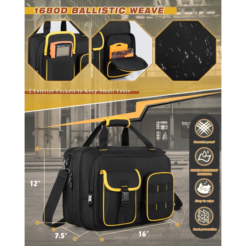 Marscamd Electrician Tool Bag with Laptop Sleeve, Tool Tote with