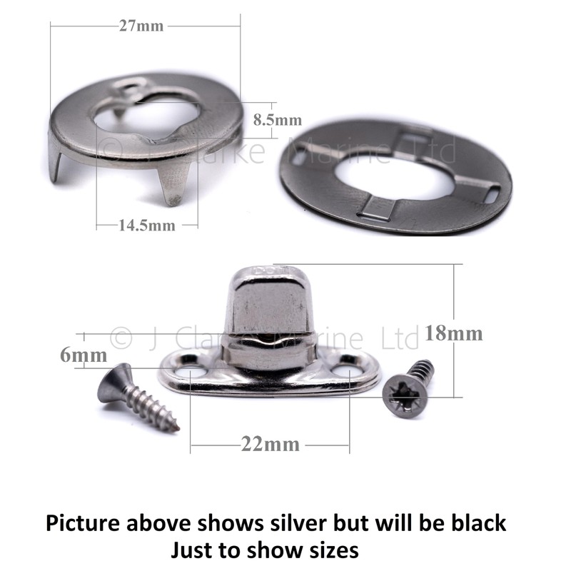 J Clarke Marine 10pcs Black turnbutton fastener 6mm kit eyelet