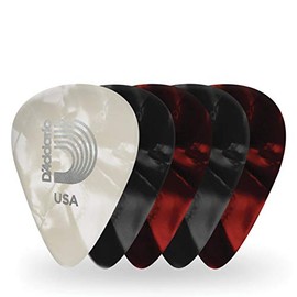 D'Addario Puntas de guitarra de celuloide perladas para guitarra acústica, eléctrica y bajo, colores y tamaños surtidos, paquete de 100
