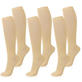 Amzpas 3 Pairs for Compression Stockings for Men and Women, Support Stockings, Compression Socks with 15-25 mmhg for Flight Sports Travel Running Cycling Running, 3 pairs of skin colour, XXL