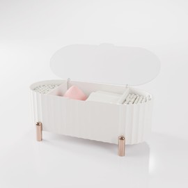 Txmyxgs Make Up Organiser Storage,Plastic Cotton Pad Holder With Lid,3 Compartments Cotton Pad Storage,Makeup Pads Container for Cotton Pads,Cotton Buds,Swab, Transparent Cover (1)